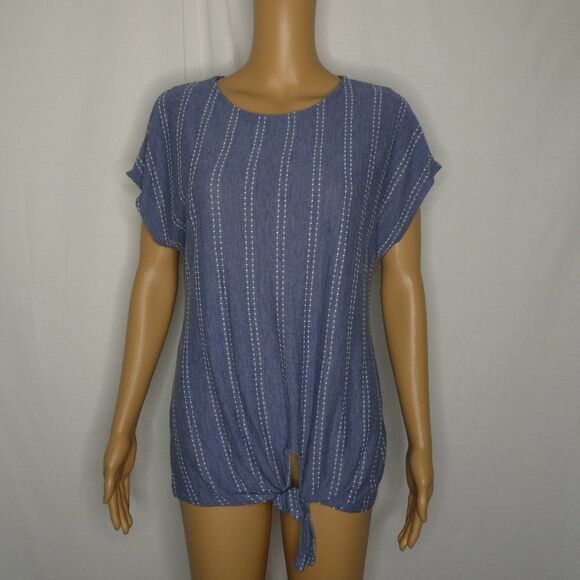 W5 Striped Tie Bottom Blouse Short Sleeve Boho Md - Picture 1 of 8